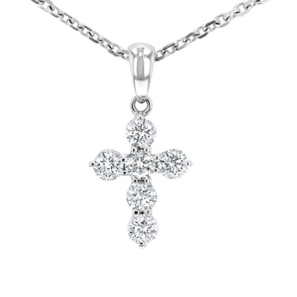 Natural Diamond Cross Pendant In 18k White Gold - Picture 1 of 4